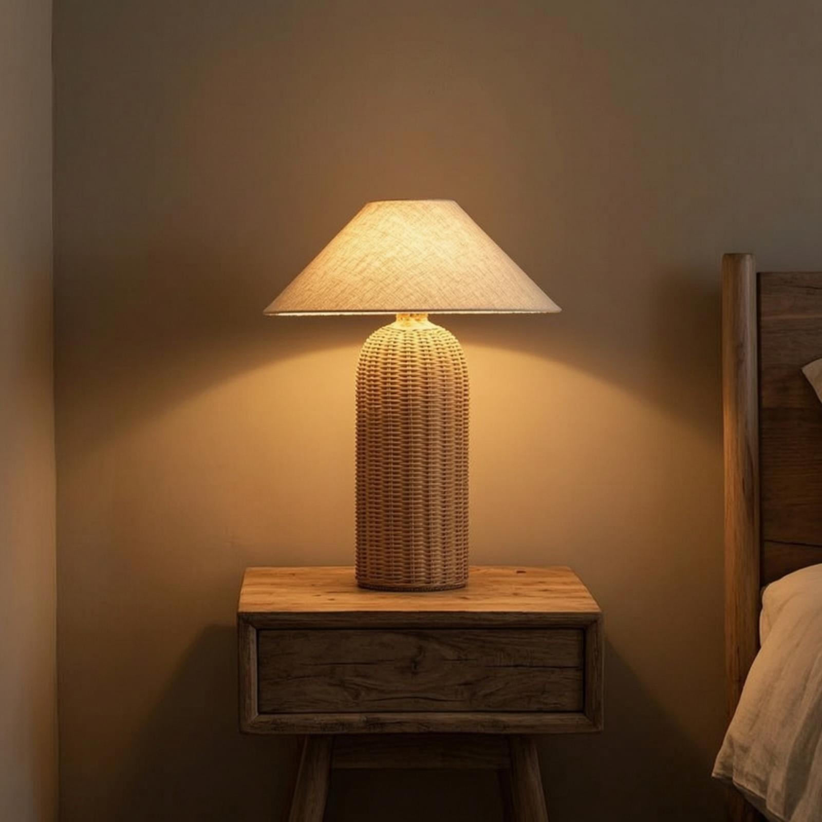 Lighting Decor In Room - Bedlampje met rotan voet en stoffen