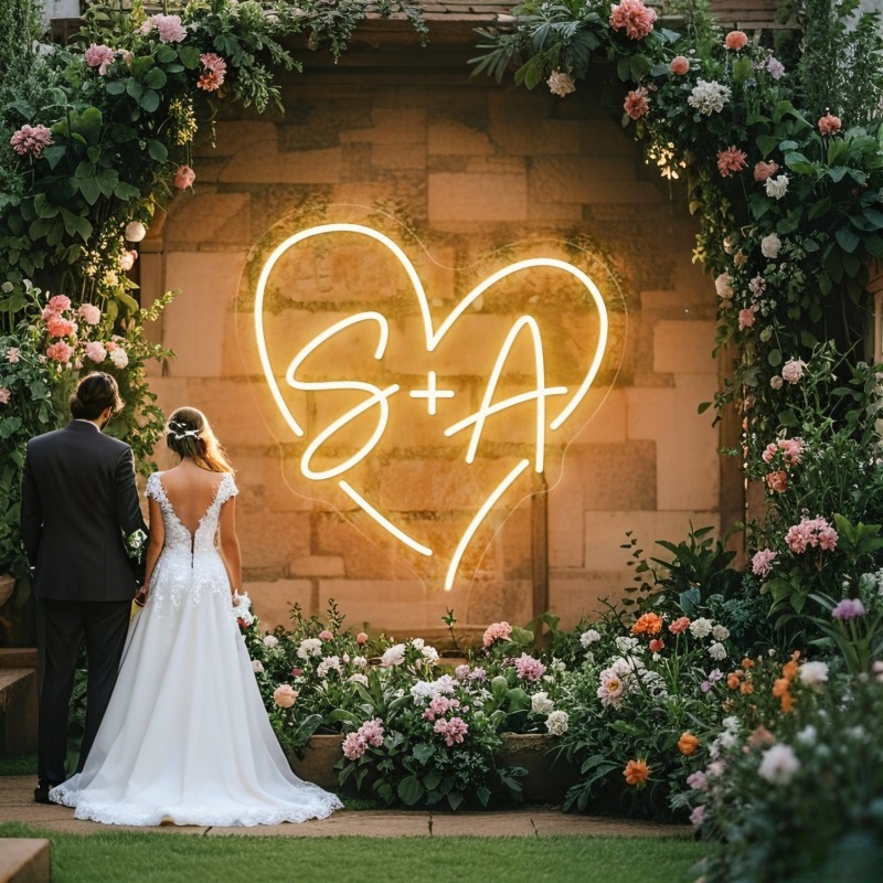 Neon Sign Custom Led - Aangepaste initialen hart LED neon teken,