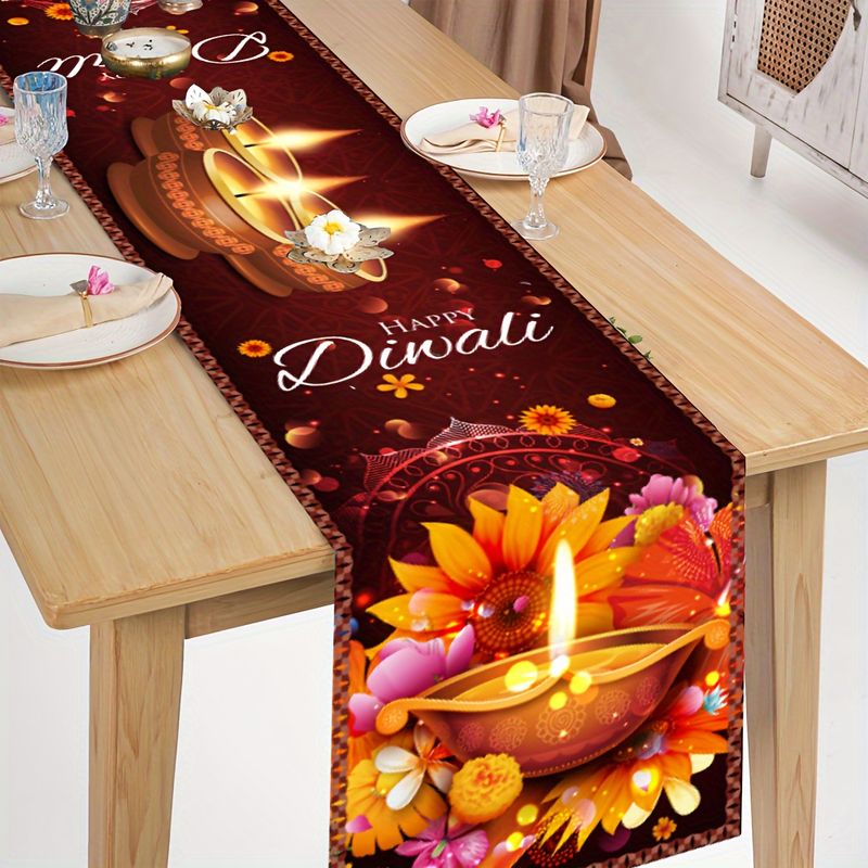 Lighting Decoration For Diwali - VIKAMA Happy Diwali Tafelloper, Diya Lamp