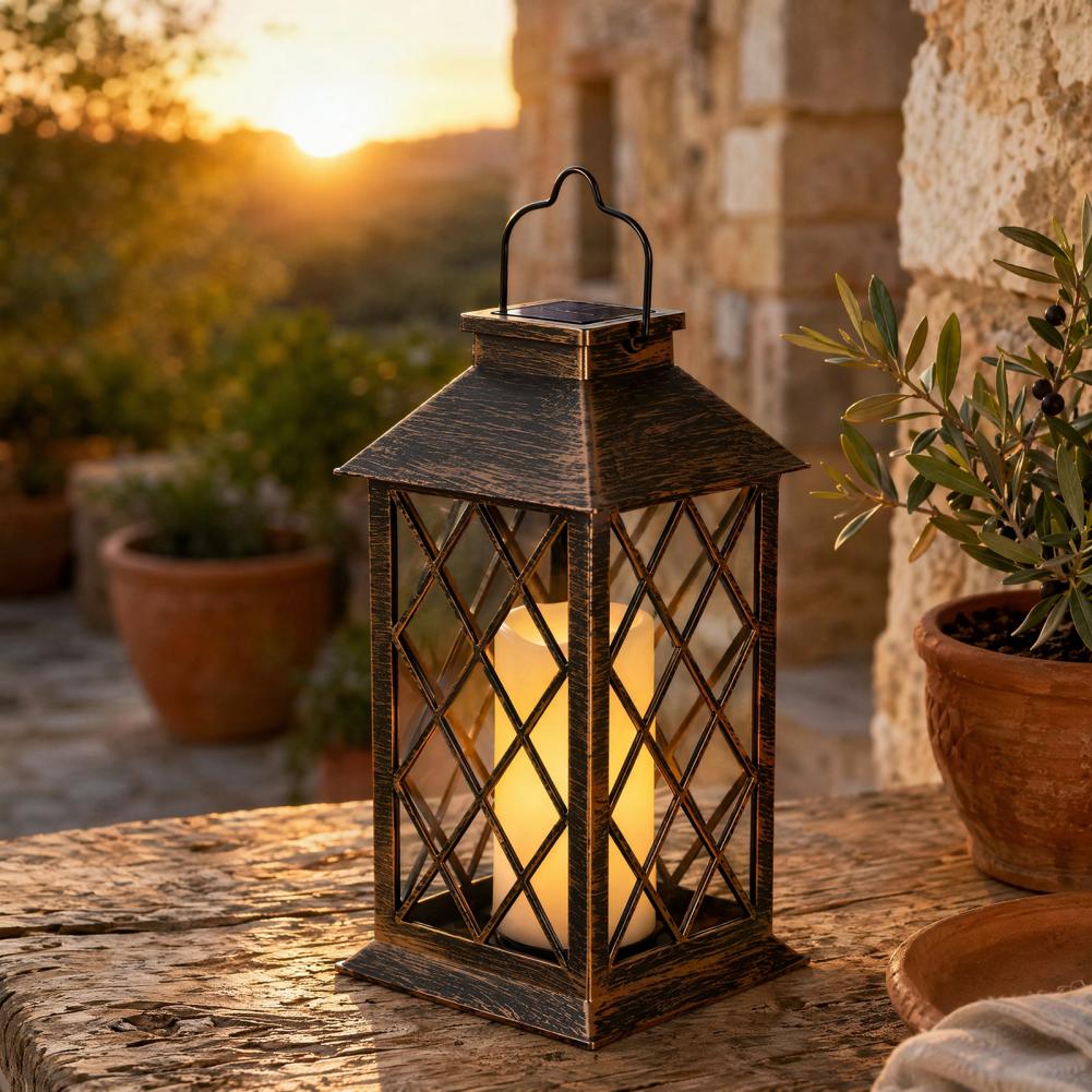 Yard Lighting Decor - Retro zonnelantaarn, zonne-energie kaarsenlantaarn voor buiten,