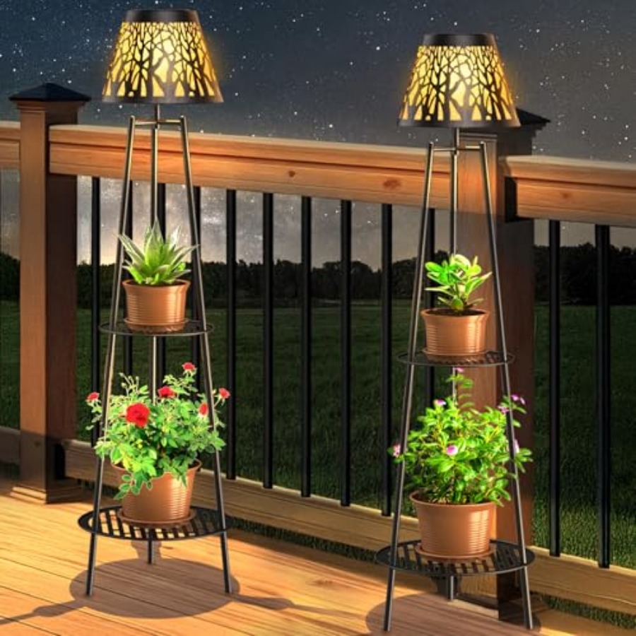 Decor Lighting Floor Lamps - 2-pack buitenlamp op zonne-energie met plantenstandaard,