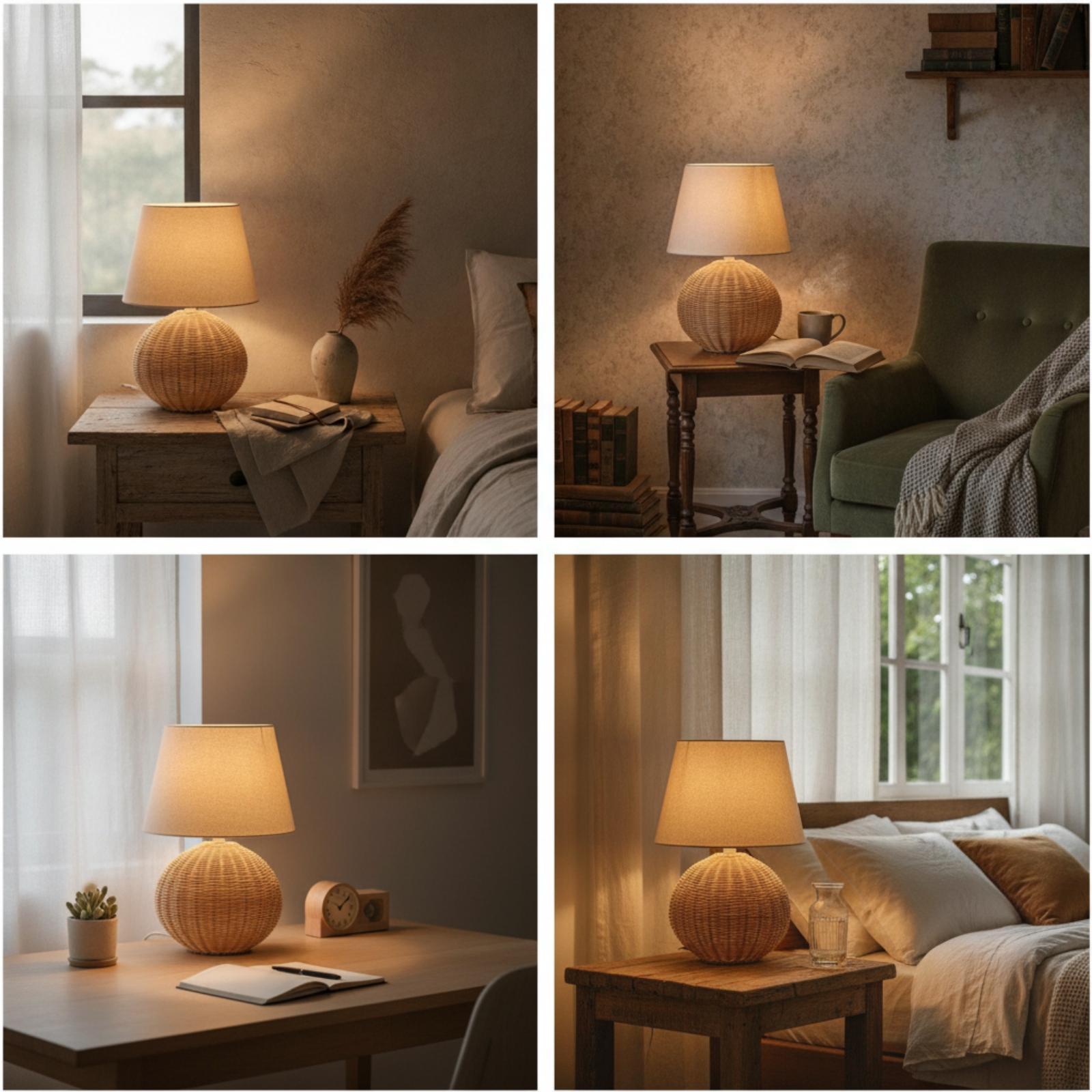 Bedlampje met rotan voet en st - Lighting Decor In Room recensie en prijs