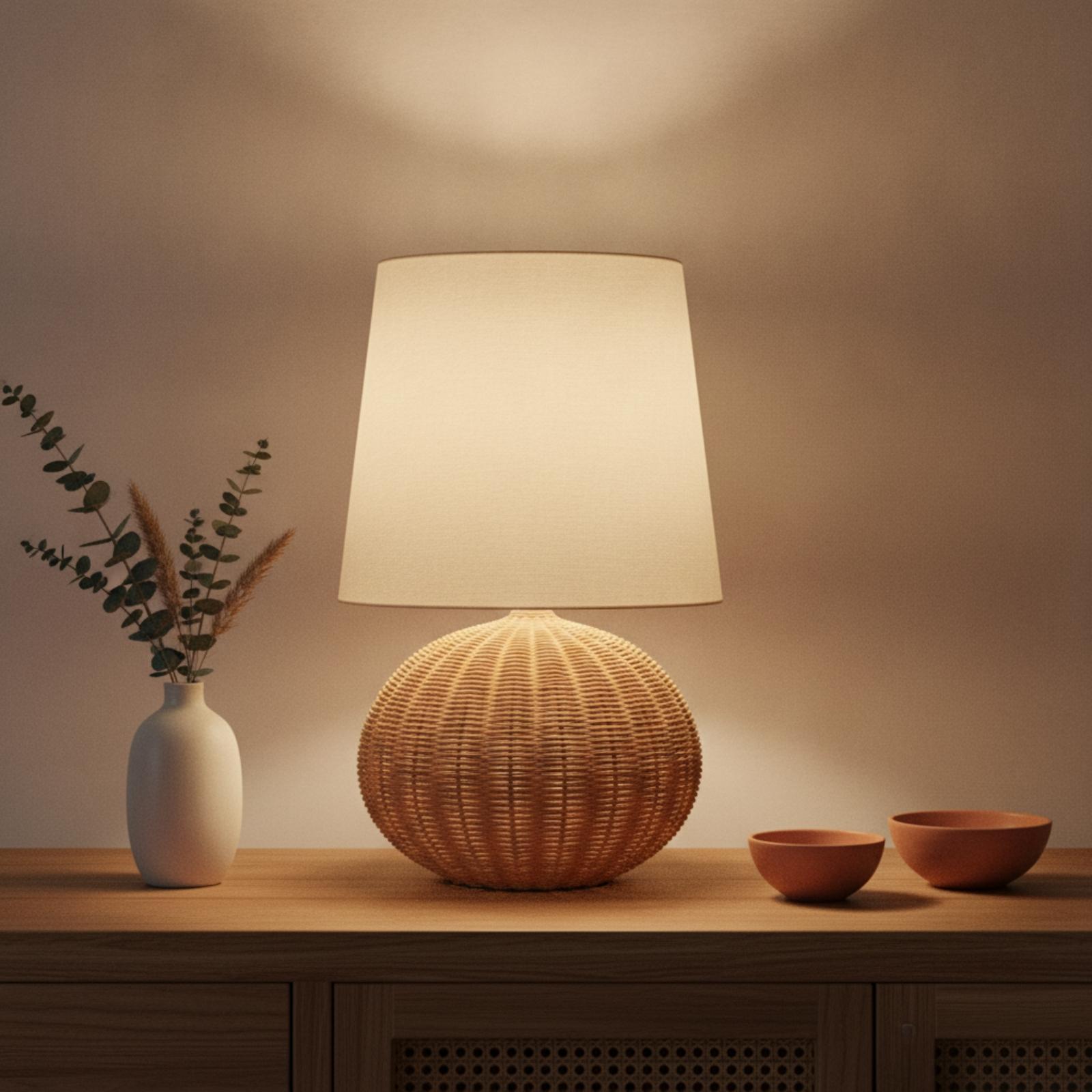 Bedlampje met rotan voet en st - Lighting Decor In Room recensie en prijs
